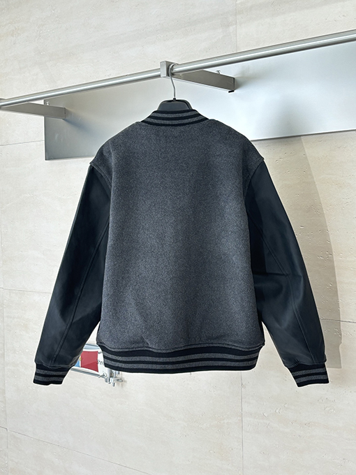 ルイヴィトン パールボタンの刺繍レザーパッチワークジャケット/ベースボールコート