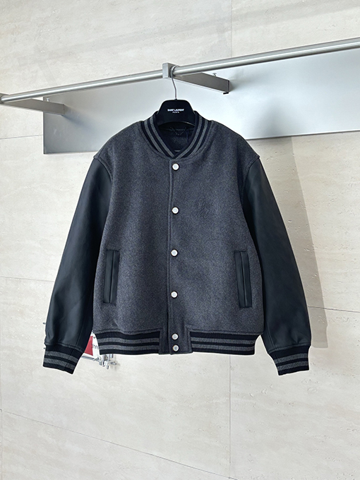 ルイヴィトン パールボタンの刺繍レザーパッチワークジャケット/ベースボールコート