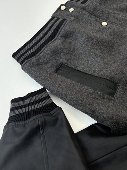 ルイヴィトン パールボタンの刺繍レザーパッチワークジャケット/ベースボールコート