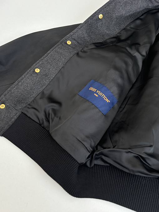 ルイヴィトン パールボタンの刺繍レザーパッチワークジャケット/ベースボールコート