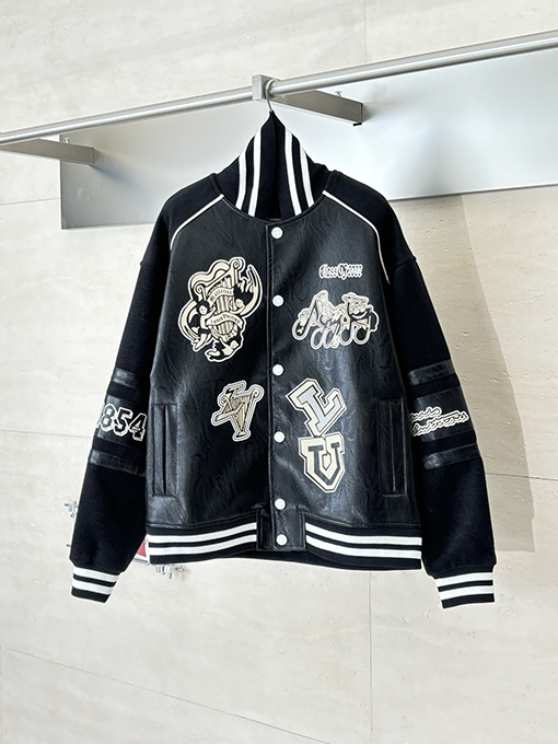 ルイヴィトンコピー マルチロゴパッチワークレザーベースボールジャケット