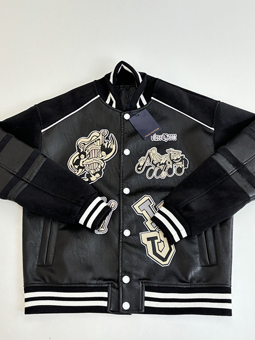 ルイヴィトンコピー マルチロゴパッチワークレザーベースボールジャケット