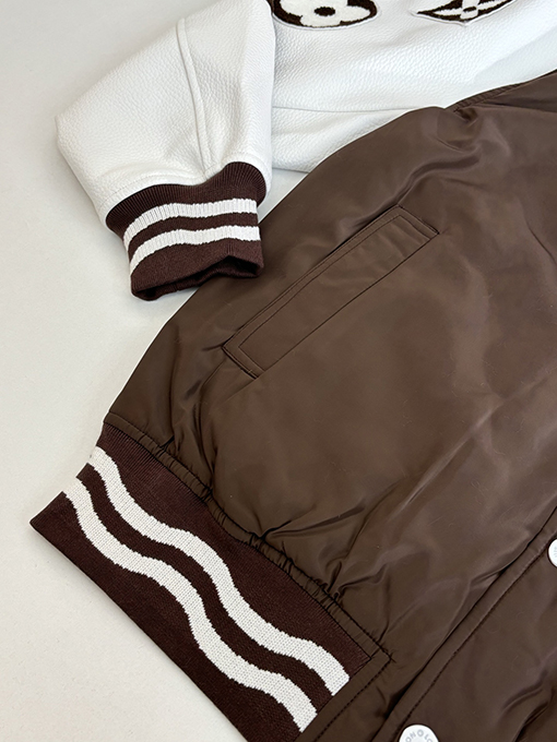 ルイヴィトン ブラウンのデイジー刺繍入りベースボールジャケット