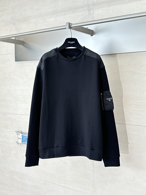 プラダコピー 袖ポケット付きのナイロントリムクルーネックスウェットシャツ