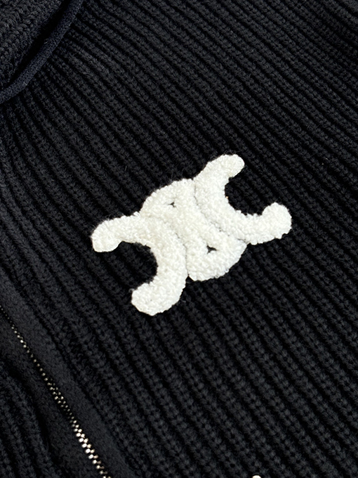 セリーヌ 刺繍ロゴニットフード付きジップアップジャケット