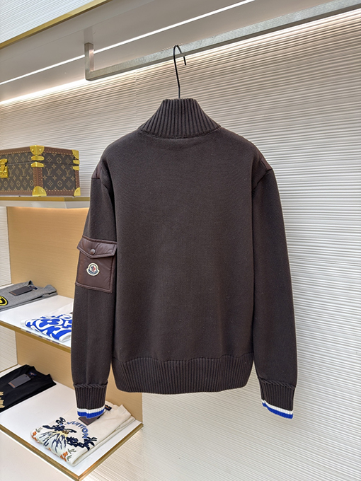 モンクレール ウールとダウンのパッチワークジップアップカーディガン