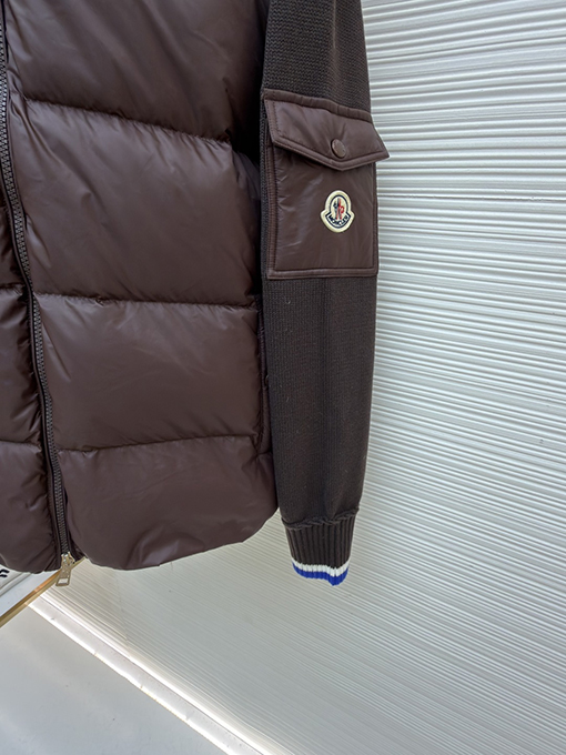 モンクレール ウールとダウンのパッチワークジップアップカーディガン