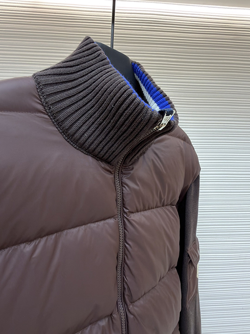 モンクレール ウールとダウンのパッチワークジップアップカーディガン