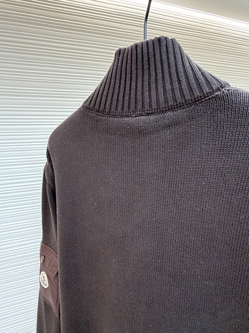 モンクレール ウールとダウンのパッチワークジップアップカーディガン