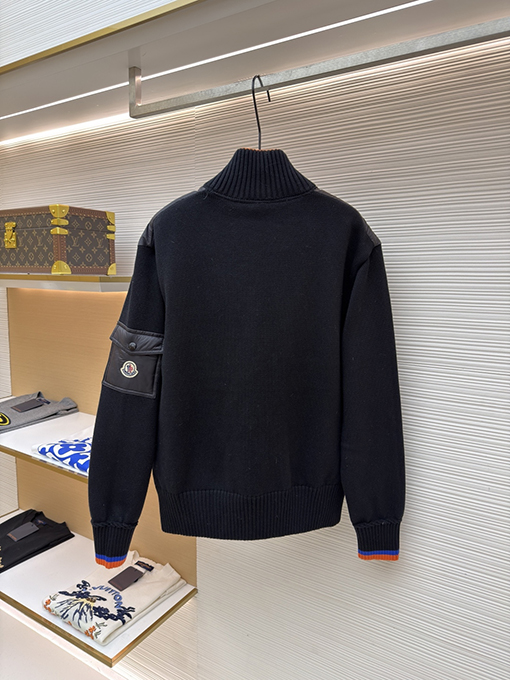 モンクレール ウールとダウンのパッチワークジップアップカーディガン