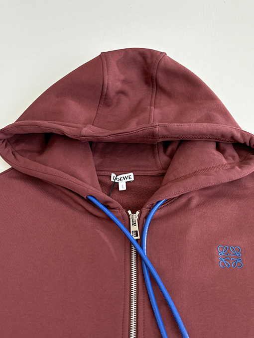 ロエベコピー ロゴ刺繍入りジップアップフード付きスウェットシャツジャケット