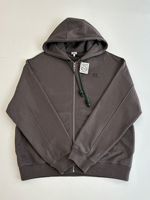 ロエベコピー ロゴ刺繍入りジップアップフード付きスウェットシャツジャケット