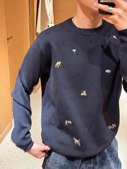 ルイヴィトン 動物刺繍ジャカードロゴニットウェア