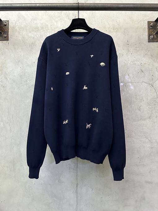 ルイヴィトン 動物刺繍ジャカードロゴニットウェア
