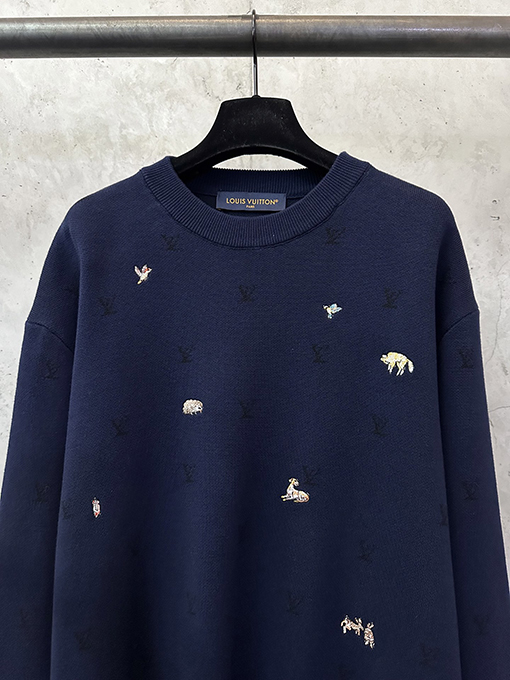 ルイヴィトン 動物刺繍ジャカードロゴニットウェア