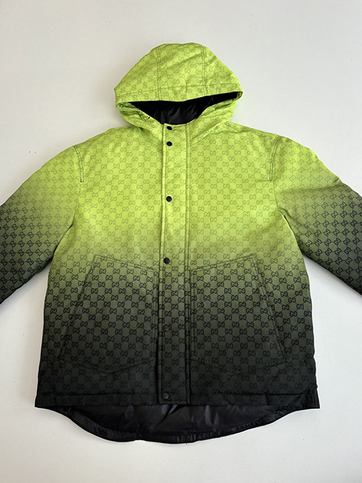 グッチ Altitude スキースタイルのフード付きグラデーションカラーブロックプリントコットンジャケット