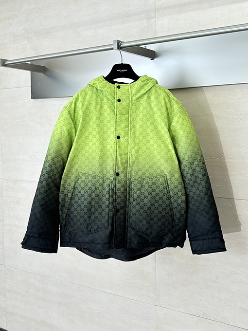 グッチ Altitude スキースタイルのフード付きグラデーションカラーブロックプリントコットンジャケット