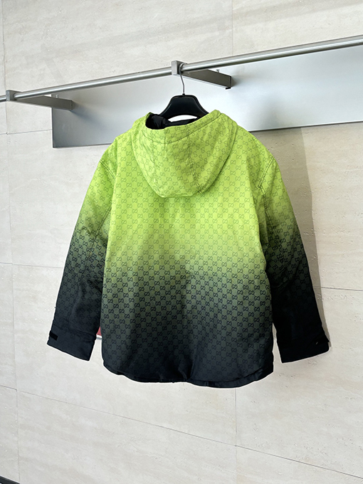 グッチ Altitude スキースタイルのフード付きグラデーションカラーブロックプリントコットンジャケット