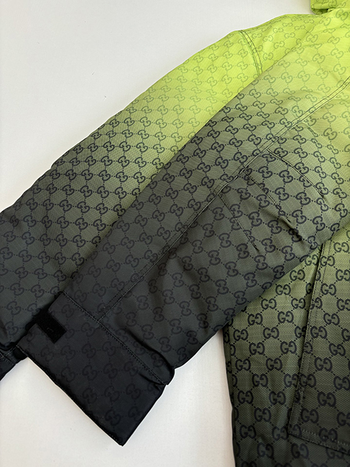 グッチ Altitude スキースタイルのフード付きグラデーションカラーブロックプリントコットンジャケット