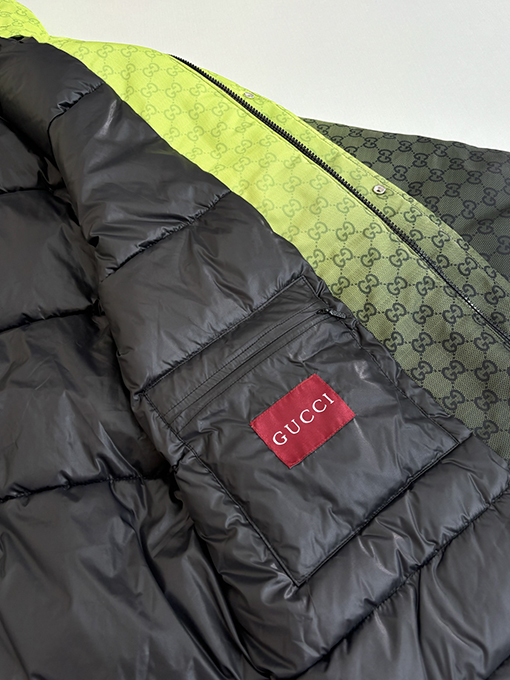 グッチ Altitude スキースタイルのフード付きグラデーションカラーブロックプリントコットンジャケット