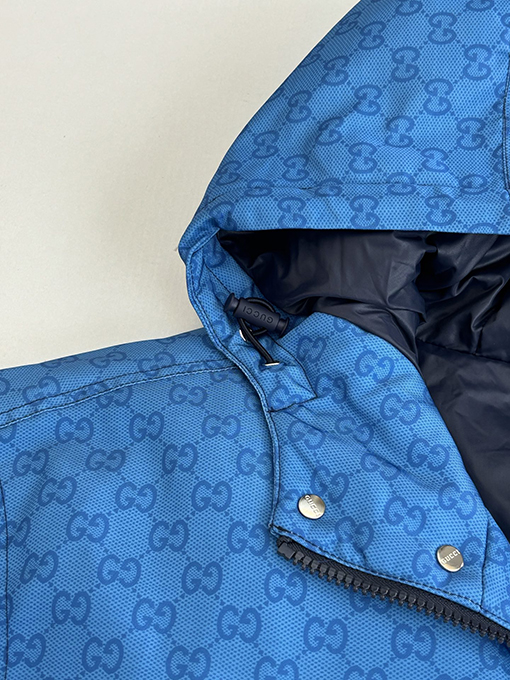 グッチ Altitude スキースタイルのフード付きグラデーションカラーブロックプリントコットンジャケット