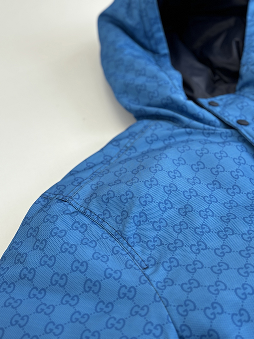 グッチ Altitude スキースタイルのフード付きグラデーションカラーブロックプリントコットンジャケット