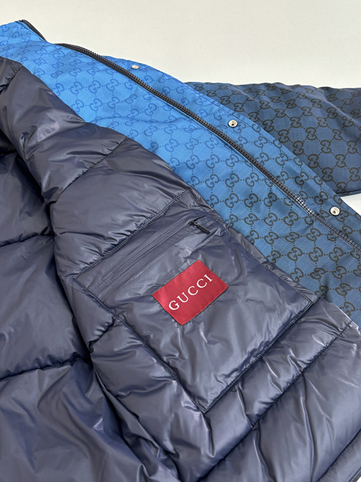 グッチ Altitude スキースタイルのフード付きグラデーションカラーブロックプリントコットンジャケット