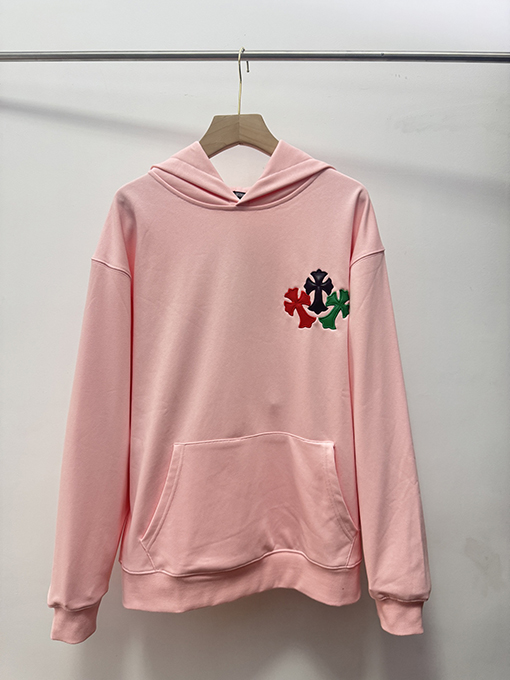 クロムハーツ ドーパミンシリーズ ピンク刺繍フード付きスウェットシャツ