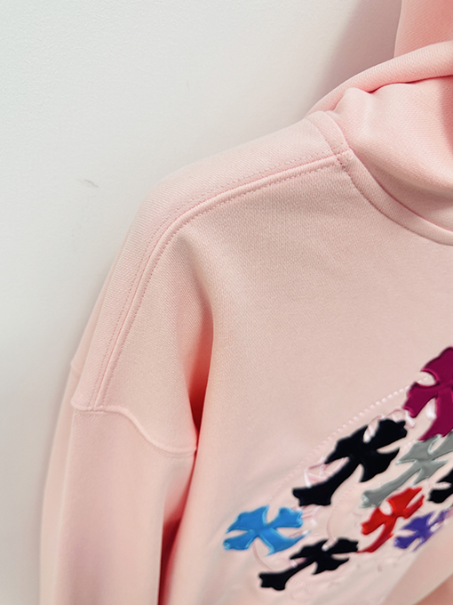 クロムハーツ ドーパミンシリーズ ピンク刺繍フード付きスウェットシャツ