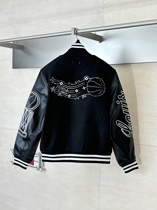 ルイヴィトン NBAコラボレーション テリークロス 刺繍 ブラック パッチワーク ベースボールジャケット
