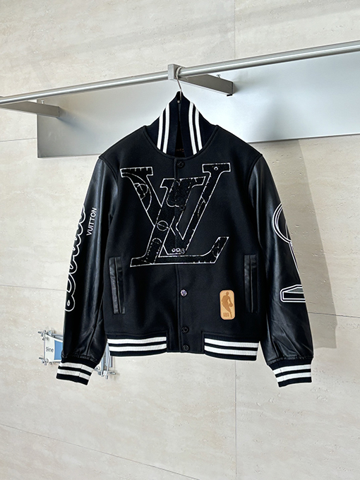 ルイヴィトン NBAコラボレーション テリークロス 刺繍 ブラック パッチワーク ベースボールジャケット