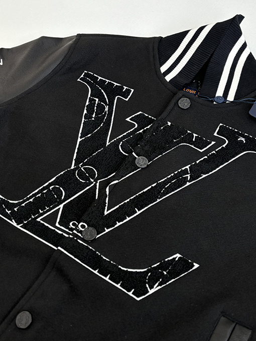 ルイヴィトン NBAコラボレーション テリークロス 刺繍 ブラック パッチワーク ベースボールジャケット