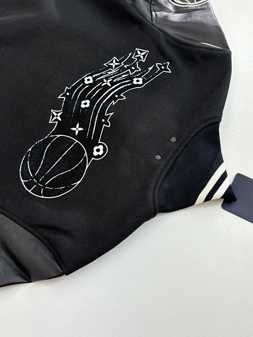 ルイヴィトン NBAコラボレーション テリークロス 刺繍 ブラック パッチワーク ベースボールジャケット