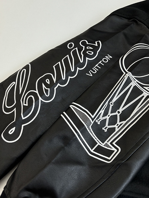 ルイヴィトン NBAコラボレーション テリークロス 刺繍 ブラック パッチワーク ベースボールジャケット