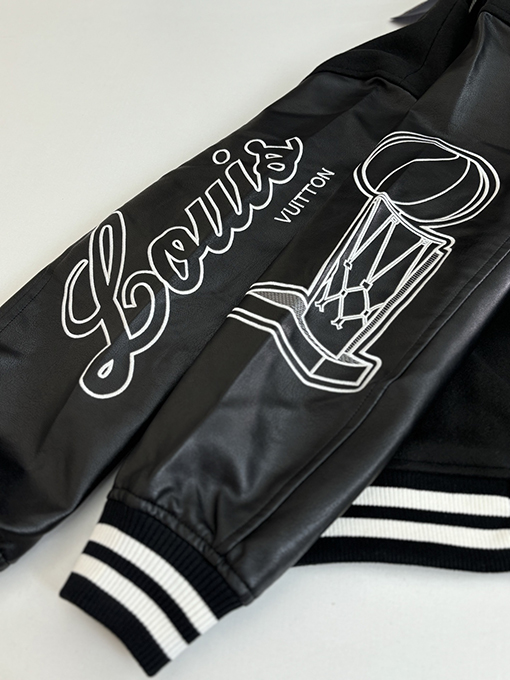 ルイヴィトン NBAコラボレーション テリークロス 刺繍 ブラック パッチワーク ベースボールジャケット