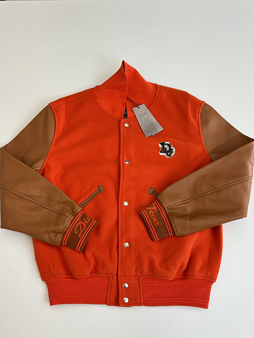 ディオール Tears コラボレーションのヘビーデューティー刺繍ビーズアップリケ刺繍ウール＆レザーベースボールジャケット