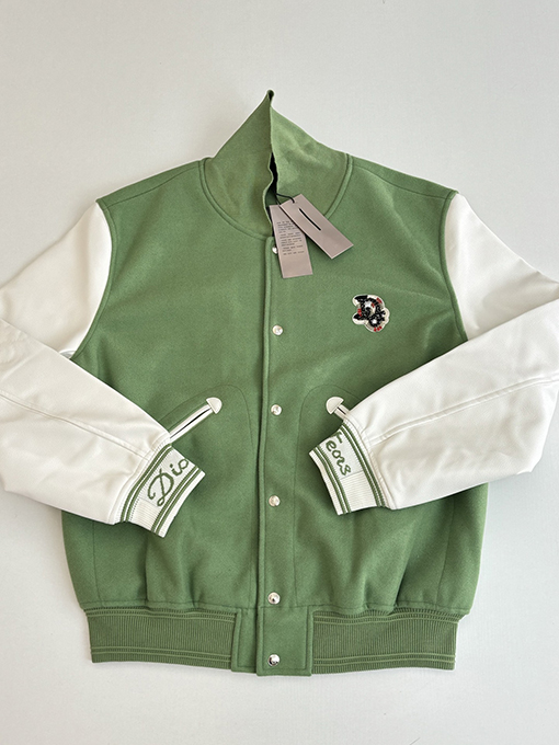 ディオール Tears コラボレーションのヘビーデューティー刺繍ビーズアップリケ刺繍ウール＆レザーベースボールジャケット