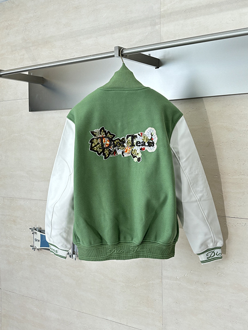 ディオール Tears コラボレーションのヘビーデューティー刺繍ビーズアップリケ刺繍ウール＆レザーベースボールジャケット