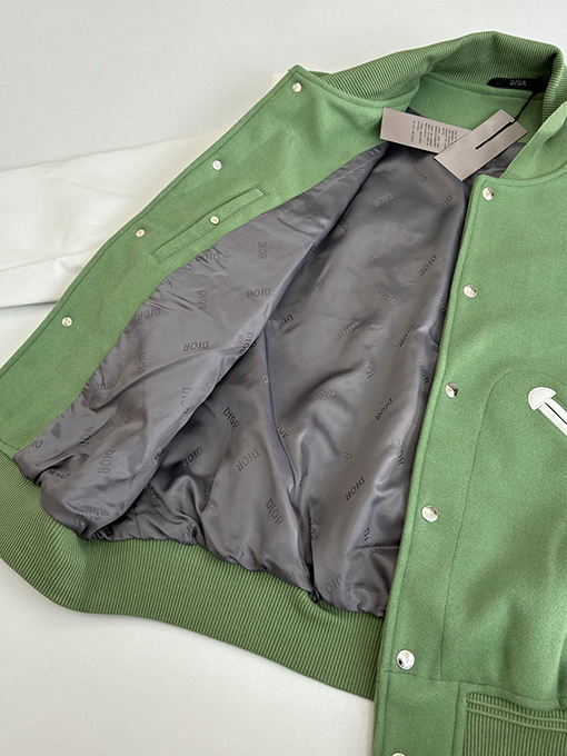 ディオール Tears コラボレーションのヘビーデューティー刺繍ビーズアップリケ刺繍ウール＆レザーベースボールジャケット