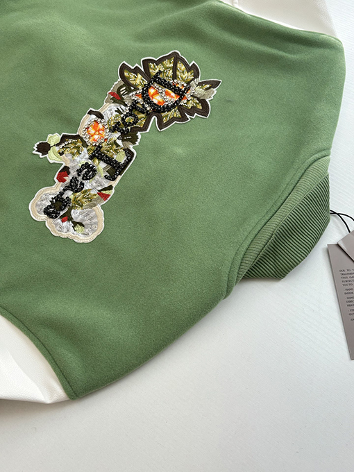 ディオール Tears コラボレーションのヘビーデューティー刺繍ビーズアップリケ刺繍ウール＆レザーベースボールジャケット