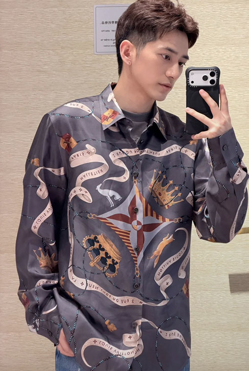 ルイヴィトン プリントポプリン長袖シャツ