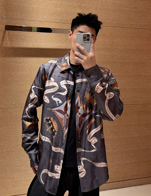 ルイヴィトン プリントポプリン長袖シャツ