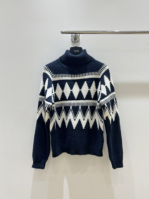 ディオール ダイヤモンド柄ニットタートルネックセーター