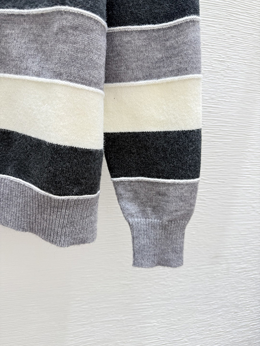 シャネルスーパーコピー カラーブロックストライプクルーネックニット長袖カーディガン