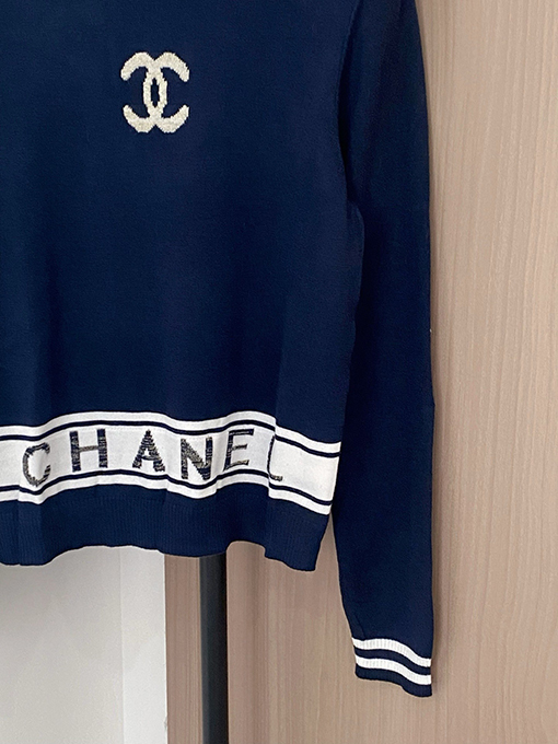 シャネル ロゴ柄長袖ニットセーター
