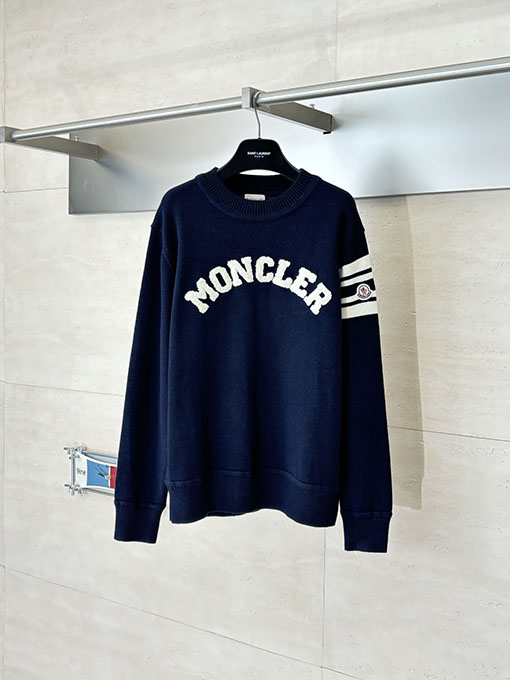 モンクレール Moncler テリークロス刺繍レターロゴウールブレンドニットクルーネックセーター