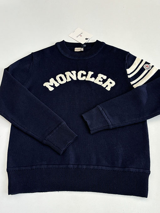 モンクレール Moncler テリークロス刺繍レターロゴウールブレンドニットクルーネックセーター