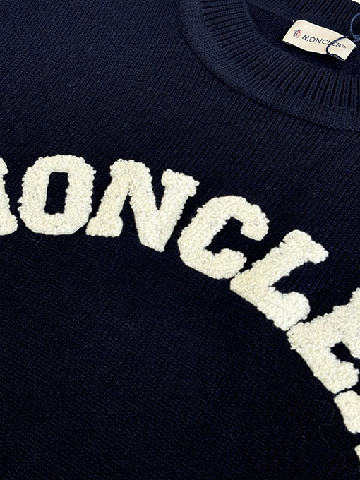 モンクレール Moncler テリークロス刺繍レターロゴウールブレンドニットクルーネックセーター