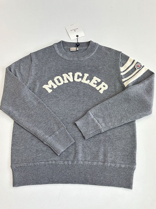 モンクレール Moncler テリークロス刺繍レターロゴウールブレンドニットクルーネックセーター