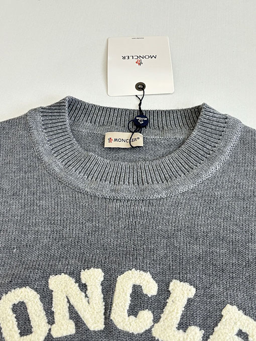モンクレール Moncler テリークロス刺繍レターロゴウールブレンドニットクルーネックセーター